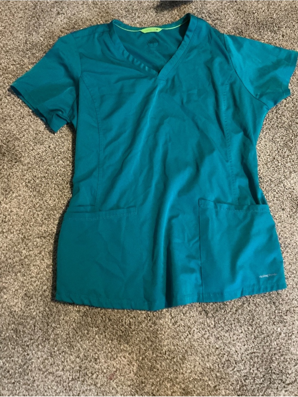 Healing Hands Teal V-Neck Medical Scrub Top size Small